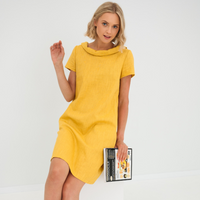 Damen Mini-Kleid mit kurzen Ärmeln und Taschen - Gelb