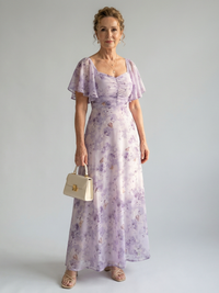 Vaelis | Damen Flatterärmel Midikleid – Flatternde Ärmel Midi Kleid - Blumenmuster