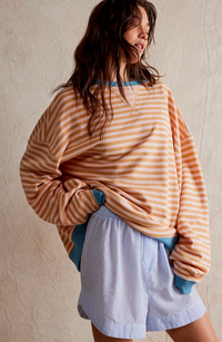 Damen Lässig Rundhals Langarm Shirt Pullover - Orange