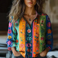 Amelie | Damen Boho Muster Bluse Quasten Bindung – Boho Bluse Fransen Sommer 2026 - Mehrfarbig