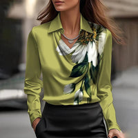 Karin™ | Elegante Satinbluse mit V-Ausschnitt - Grüner Blumendruck