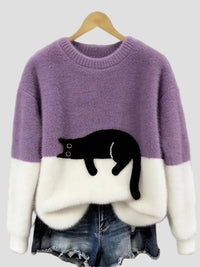 Luna | Damenpullover mit Katzenmotiv - Lila