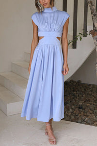 Quincy | Damen Midikleid Cut-Out Taschen – Modernes Cut-Out Midi Kleid - Blue