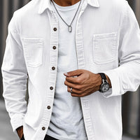 Bryce | Herren Langarm-Overshirt mit Taschen und Knöpfen - Weiß