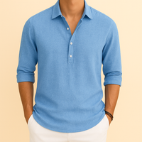 Gustav | Herren Klassisches Henley Poloshirt mit langen Ärmeln - Blau