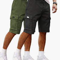 Herren-Cargoshorts im 2er-Pack mit Taschen, bequeme Passform - Schwarz | Armeegrün