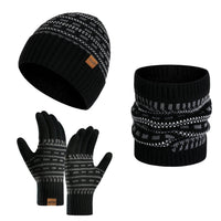 3-teiliges Winterset mit Mütze, Handschuhen und Schal - Schwarz