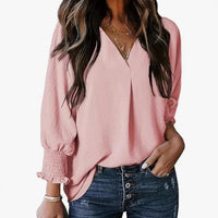 Damen Bluse Kurzarm | V-Ausschnitt Sommer Bluse Elegant & Casual - Hellrosa
