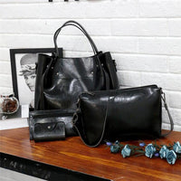 Riley | Damen Vintage Weich 4-Teiliges Leder Taschen Set – Vintage Soft Leder Set - Black