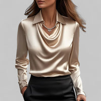 Theresa | Elegante Wasserfall Satinbluse - Sekt