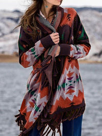 Damen Wickelcardigan mit Fransen und langen Ärmeln - Rot