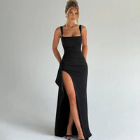 Aria | Elegantes Slip-Maxikleid mit offenem Rücken - Schwarz
