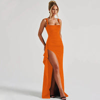 Aria | Elegantes Slip-Maxikleid mit offenem Rücken - Orange