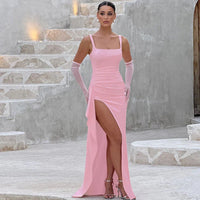 Aria | Elegantes Slip-Maxikleid mit offenem Rücken - Rosa
