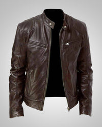Ralf | Herren Leder-Bikerjacke mit Reissverschluss - Braun