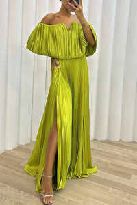 Keren | Damen Elegantes Plissiertes Maxikleid – Elegantes Plissee Maxi - Gelb