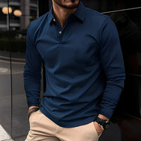 Deacon - Bequemes Langarm-Poloshirt für Herren - Blau