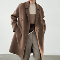 Herren Lang geschnittener Doppelreiher-Wollmixmantel mit Oversize-Passform Nord Taschen - Kaffee (100% Wolle)