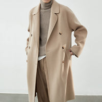 Herren Lang geschnittener Doppelreiher-Wollmixmantel mit Oversize-Passform Nord Taschen - Beige-Camel, 100% Wolle