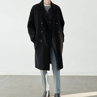 Herren Lang geschnittener Doppelreiher-Wollmixmantel mit Oversize-Passform Nord Taschen - Schwarz (100% Wolle)