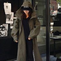 Damen Oversize-Parka mit extralangem Schnitt und großer Kapuze - Olivgrün