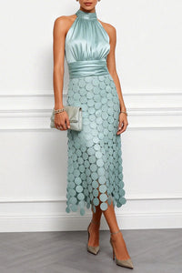 Céline | Damen Halter Midi Kleid - Minze