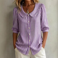 Greta | Damen Gestreifte Bluse mit Knopfleiste - Lila