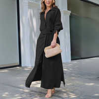 Patricia | Damen Elegantes Knöpfen Maxikleid - Schwarz