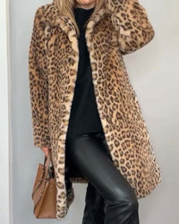 Lysandra | Damen Langmantel mit Leopardenmuster - Khaki