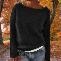Charlotta | Damen Lässiger Lockere Passform Strickpullover - Schwarz