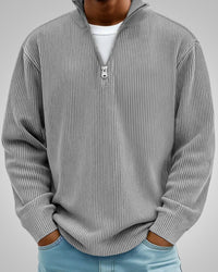 Richard | Herren Casual Half-Zip Strukturpullover - Grau