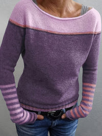 Greta | Eleganter Damen Pullover breit und gestreift - Lila