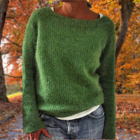 Charlotta | Damen Lässiger Lockere Passform Strickpullover - Groen