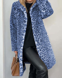 Lysandra | Damen Langmantel mit Leopardenmuster - Blau