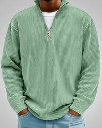 Richard | Herren Casual Half-Zip Strukturpullover - Hell Grün