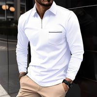 Florent - Herren-Langarm-Polo mit Zipper - Weiß