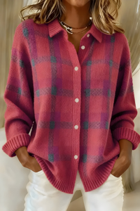 Anna – Weiche Strickjacke mit Karomuster - Rosa