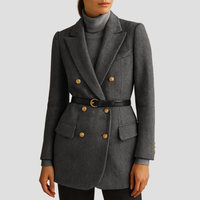 Gürtelter Tweed-Mantel - Grau