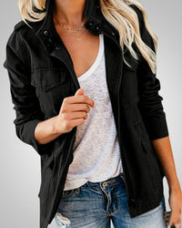 Adeline | Damen Lässiger Herbstjacke mit Taschen - Schwarz