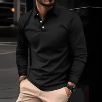 Deacon - Bequemes Langarm-Poloshirt für Herren - Schwarz