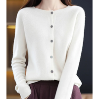 Miriam | Damen Bequem Woll Strickjacke - Weiß