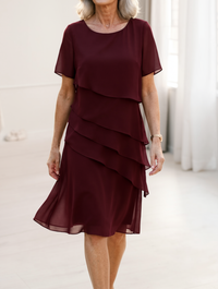 Linda | Damen Elegantes Komfort Rüschenkleid – Zartes Sanftes Rüschen Kleid - Red
