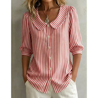 Greta | Damen Gestreifte Bluse mit Knopfleiste - Rot
