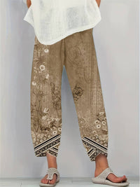Thimasha - Caprihose Im Vintage Blumenmuster Mit Elastischem Bund - Gelb