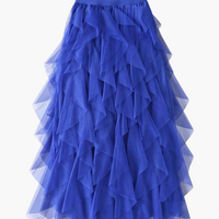 Damenrock Elegante Mehrlagige Volant Romantisches Festkleid - Blau