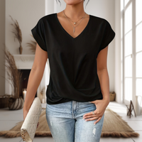 Elfriede | Damen Elegante V-Ausschnitt Bluse Mit Twist Saum - Schwarz