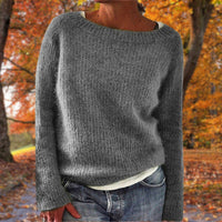 Manuela | Damen Lässiges Boot-Hals Strickpullover - Grau