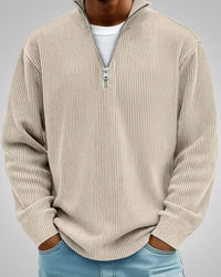 Richard | Herren Casual Half-Zip Strukturpullover - Khaki