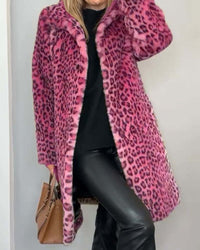 Lysandra | Damen Langmantel mit Leopardenmuster - Rosa
