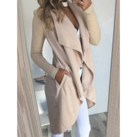 Einfarbiger Revers Slim Lange Windbreaker Jacke - Beige